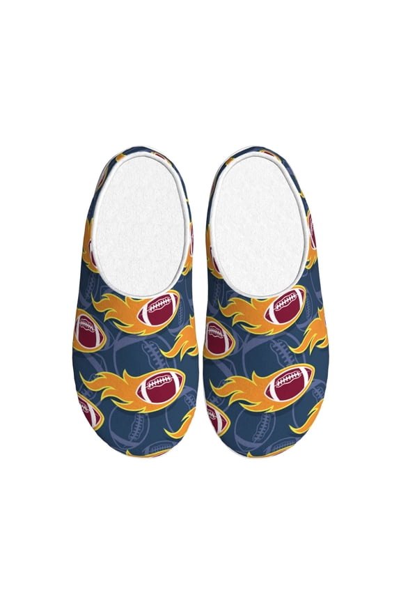 Burning Rugby Balls Print Women's Men's Cotton Knit Slippers Lightweight Memory Foam Indoor House Shoes with Anti-Skid Sole-46/47