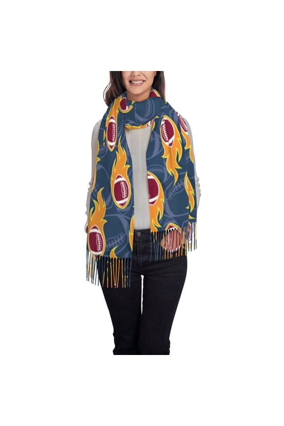 Burning Rugby Balls Women's Traditional Scarf Wrap Tassel Shawl Fringes Neck Head Shawl Retro Scarf