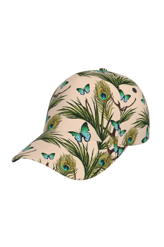 Butterflies And Peacock Feathers Pattern Baseball Cap Outdoor Cap Mountain Dad Hat - Unstructured Soft Cotton Cap-Adjustable UV Protection Cap