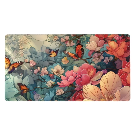 Rateoe Butterflies In Blooming Garden Print Mouse Pad - Extended Large Gaming Mousepad,Non-Slip Stitched Edge,16x29.5 Inch