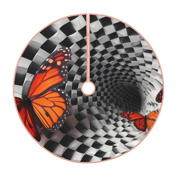 Rateoe Butterflies Optical Illusion Pattern Christmas Tree Skirt with Ties, Christmas Tree Decorations, Farmhouse Christmas Decor Xmas Holiday Decorations-30"