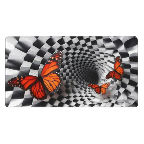 Rateoe Butterflies Optical Illusion Print Mouse Pad - Extended Large Gaming Mousepad,Non-Slip Stitched Edge,16x29.5 Inch