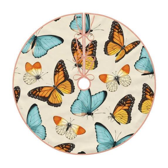 Rateoe Butterflies Pattern Christmas Tree Skirt with Ties , Christmas Tree Decorations, Farmhouse Christmas Decor Xmas Holiday Decorations-36"