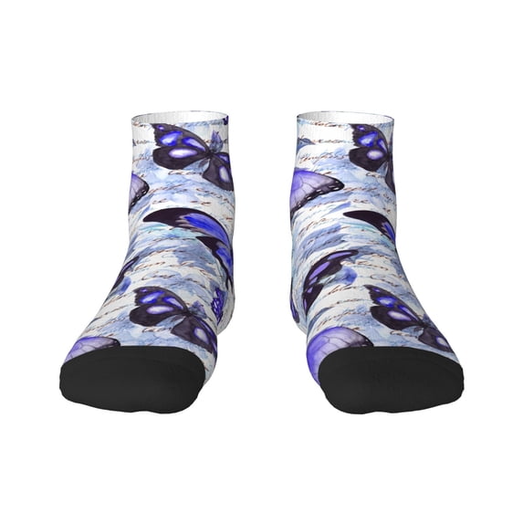 Rateoe Butterflies Pattern Quarter Crew Socks,Toe Seamed Ankle Socks,Cotton Cushioned Breathable Athletic Crew Sports Socks