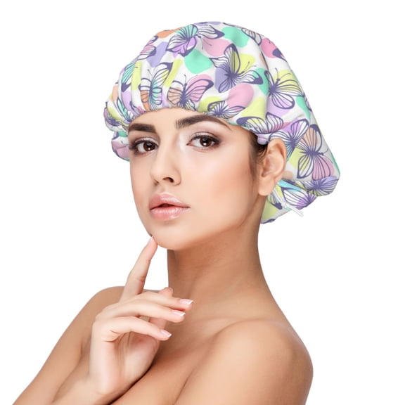 Rateoe Butterflies on Polka Dots Pattern Silk Satin Hair Bonnet for Sleeping, Adjustable Sleep Cap Turban for Women , Curly Straight Hair Long Large Braid