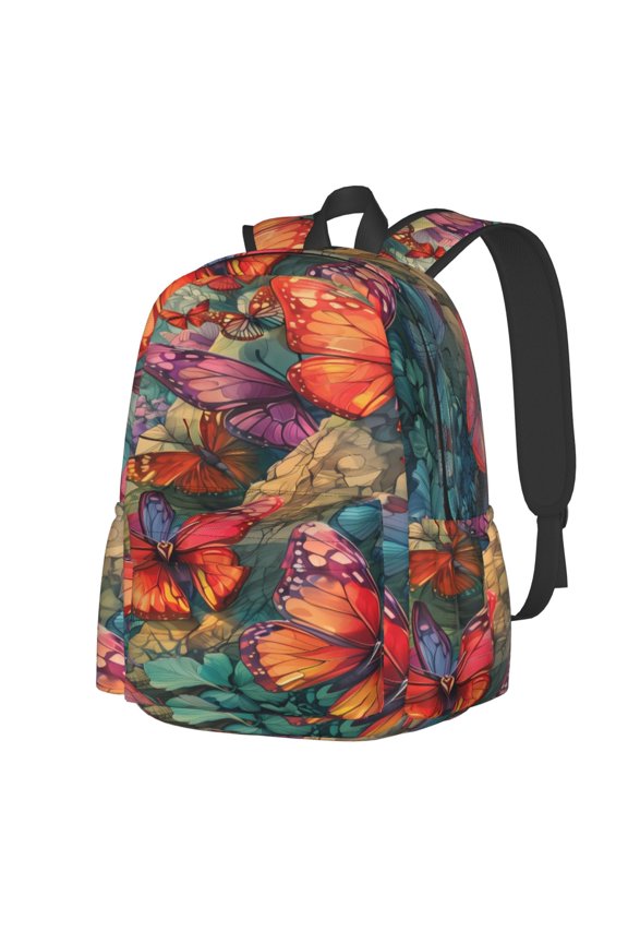 Butterflies On Rocky Cliff Pattern Student Backpack,Backpack for School,Lightweight Bag,Travel Backpack,Outdoor Backpack,Large Capacity Backpack