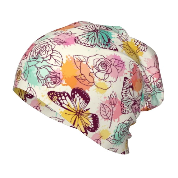 Rateoe Butterflies and Roses Kids Beanie Warm Knit Beanie Hats Boys Girls Winter Hat Soft Slouchy Hats for Kids