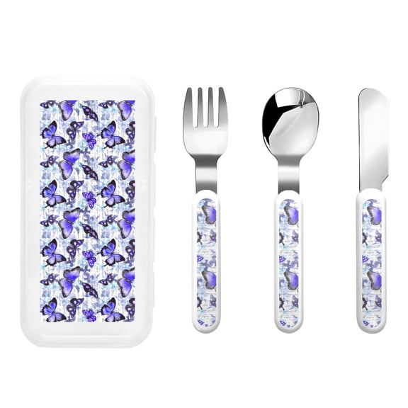Rateoe Butterflies for Stainless Steel Kids Silverware Set - Child and Toddler Safe Flatware - Children's Knife, Fork And Spoon Set