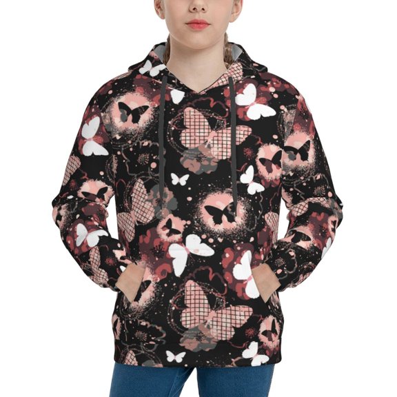 Rateoe Butterflies1 Pattern Boys Hoodie, Youth Pullover Hooded Sweatshirt, Kangaroo Pocket Hoodie for Kids-Medium