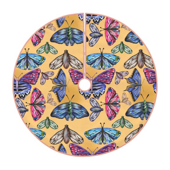 Rateoe Butterfly 3 Pattern Christmas Tree Skirt with Ties , Christmas Tree Decorations, Farmhouse Christmas Decor Xmas Holiday Decorations-