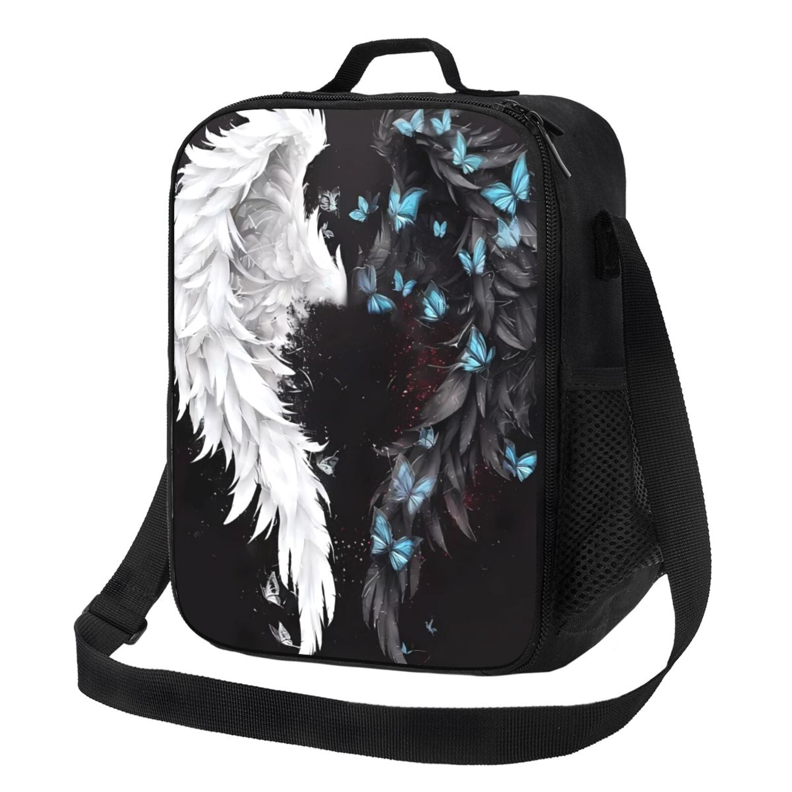 Rateoe Butterfly Angel Wings Art Lunch Bag Reusable Lunch Box with Shoulder Straps for Men Women Insulated Portable Lunchbox for adults Suitable for School Work Picnic