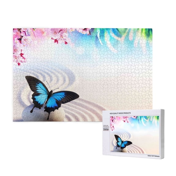 Rateoe Butterfly In Blossoms Zen Pattern Wooden Picture Puzzle ,1000 Piece Jigsaw Puzzle ,Family Fun Puzzle, Home Dcor Puzzle, Gift Puzzle(Horizontal style)