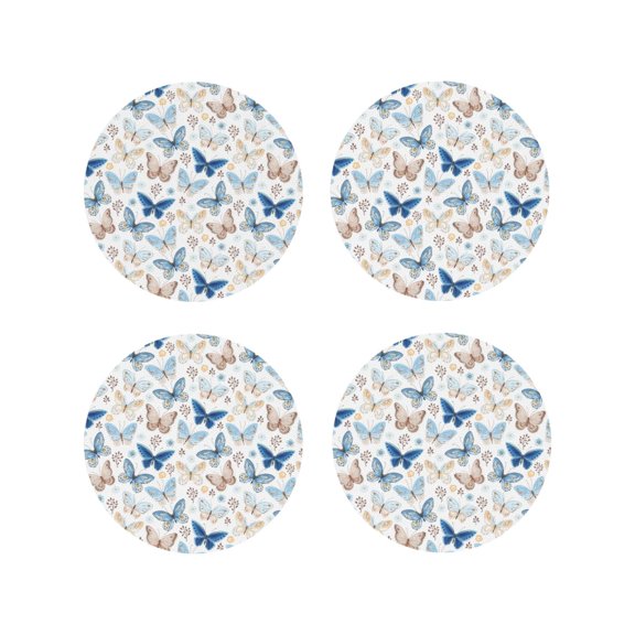 Rateoe Butterfly Drawing Drink Coasters Set of 4 Leather Coasters Spill Protection for Table Desk,Durable and Non Slip Leather Coaster ,4 Inches Drink Mats-Round Shape