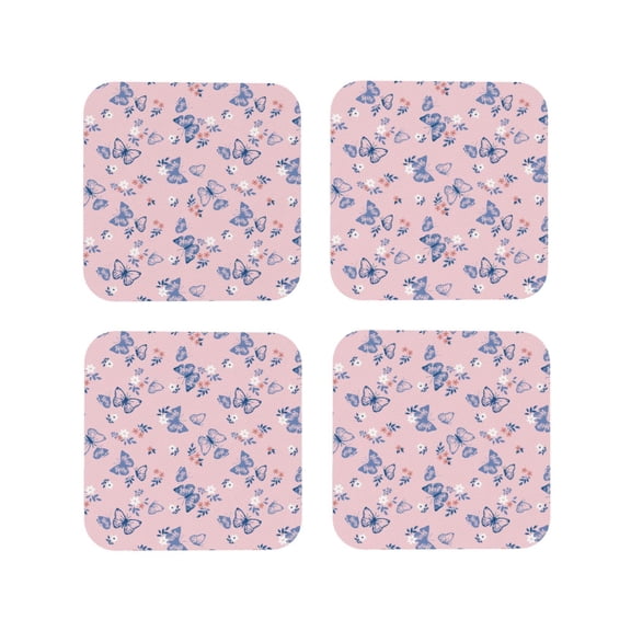 Rateoe Butterfly Drawing Drink Coasters Set of 4 Leather Coasters Spill Protection for Table Desk,Durable and Non Slip Leather Coaster ,4 Inches Drink Mats-Square