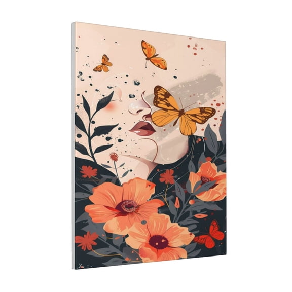 Rateoe Butterfly Floral Elegance Pattern Decorative Picture – Unique Modern Wall Art, Ready-to-Hang Canvas Print for Home (Vertical)
