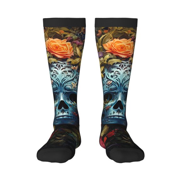 Rateoe Butterfly Flower Skull A Pattern Women’s Knee High Crew Socks,Trouser Socks Comfortable, Breathable, Moisture-Wicking and Soft
