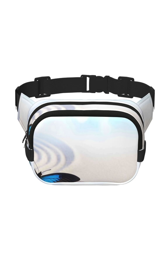 Butterfly In Blossoms Zen Print Fanny Pack Belt Bag for Women and Men, Square Double-Layer Waterproof Waist Pack with Adjustable Strap for Hiking, Jogging, Cycling