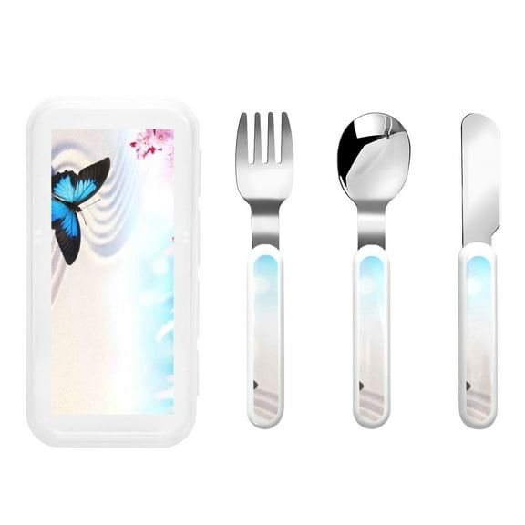 Rateoe Butterfly In Blossoms Zen for Stainless Steel Kids Silverware Set - Child and Toddler Safe Flatware - Children's Knife, Fork And Spoon Set