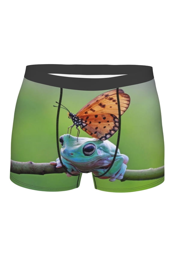 Butterfly Landing On Head Dumpy Frog Mens Boxer Briefs Poly Spandex Performance Boxer Briefs Underwear Hem Boxer Briefs - Large