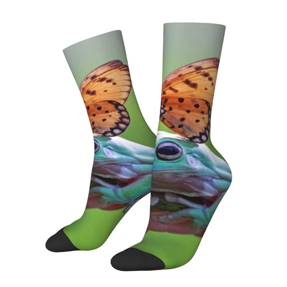 Rateoe Butterfly Landing On Head Dumpy Frog for Women Casual Calf Socks - Cute Crew Socks - Thin Soft Above Ankle Socks Size 5-11
