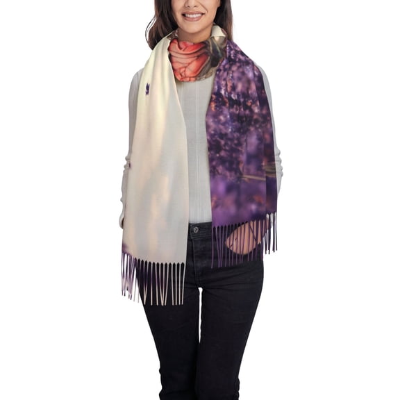 Rateoe Butterfly Over Lavender Women's Traditional Scarf Wrap Tassel Shawl Fringes Neck Head Shawl Retro Scarf