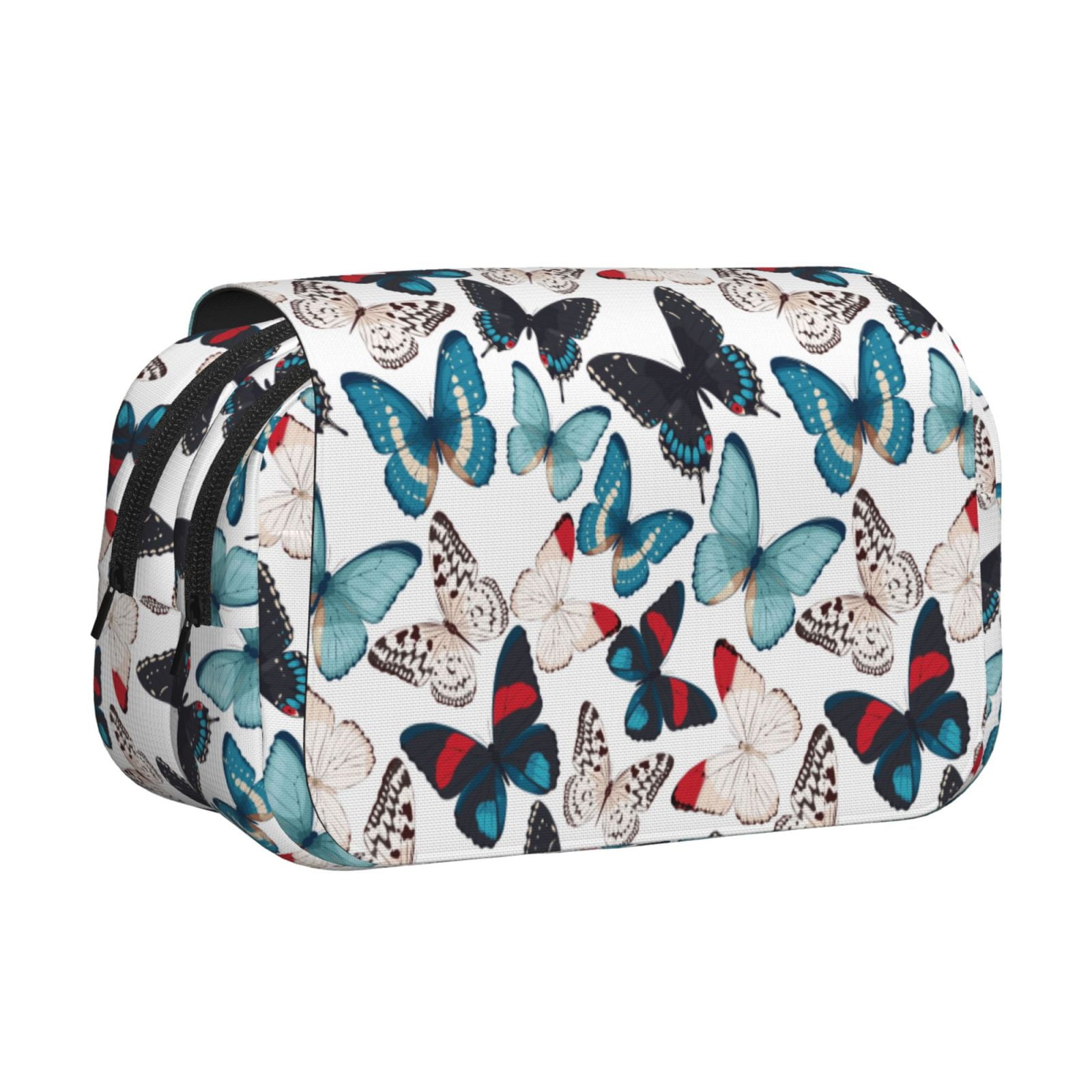 Rateoe Butterfly Pattern Double Clamshell Pen Case, Storage Organizer with Two Zipper Compartments– Holds Up to 50 Pencils & Pens
