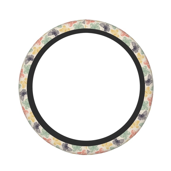 Rateoe Butterfly Pattern Elastic Stretch Steering Wheel Cover, Universal 15 inch, Microfiber Breathable , Anti-Slip, Odorless, Easy Carry