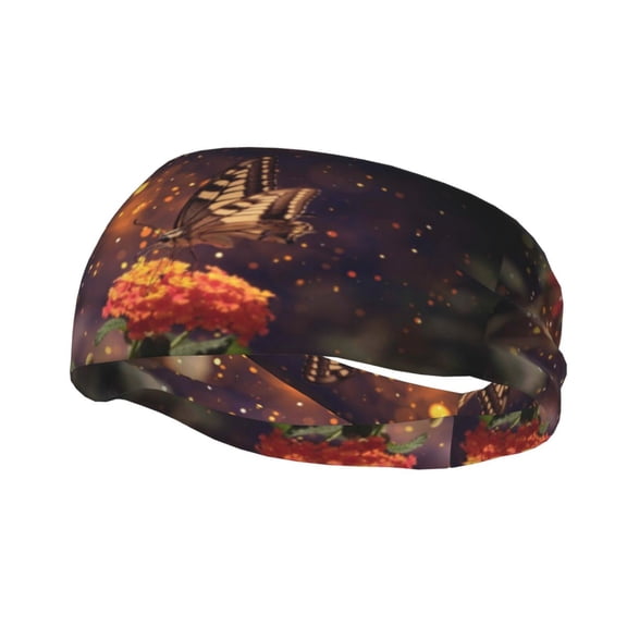 Rateoe Butterfly Sitting on a Flower Pattern Sports Headbands ,Moisture Wicking Workout Headband, Sweatband Headbands for Running,Cycling,Yoga,Hairband for Women and Men