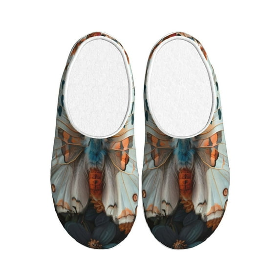 Rateoe Butterfly and Bloom Beauty Print Women's Men's Cotton Knit Slippers Lightweight Memory Foam Indoor House Shoes with Anti-Skid Sole-40/41