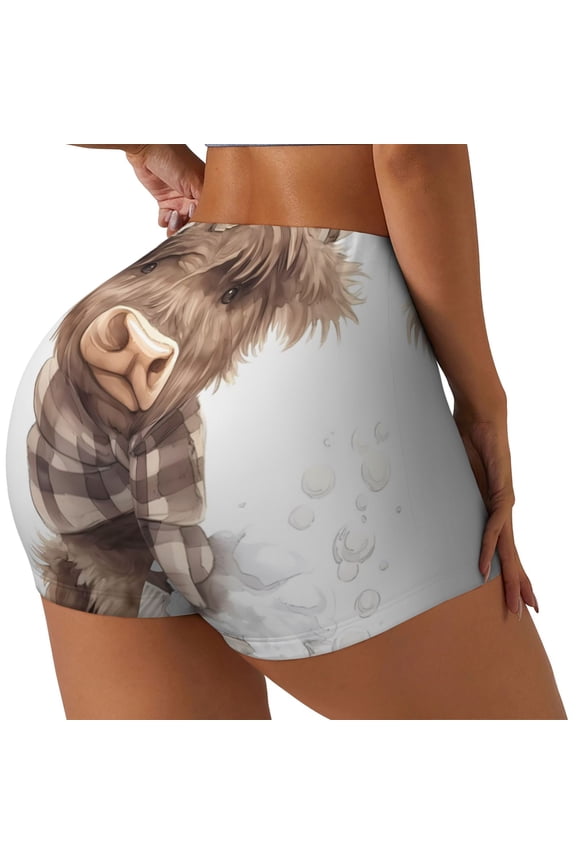 C Printed Power Workout Shorts for Women Tummy Control Squat Proof Ribbed Thick Seamless Scrunch Active Short-Medium