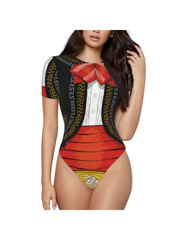CHARRO SUIT Printed Women Rash Guard Short Sleeve,Tummy control Swimsuit Surfing Swimsuit Bathing Suit Short-sleeved Onesie UPF 50+ -XX-Large