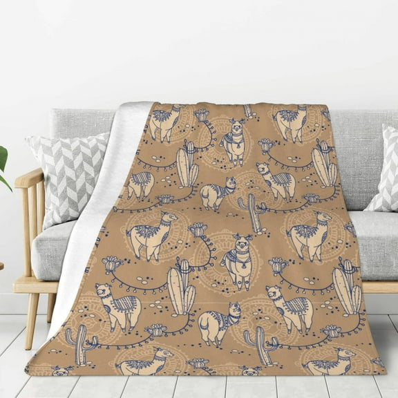 Rateoe Cactus Alpaca Pattern Flannel Throw Blanket, Ultra-soft Blanket for Bed, Couch, Car, Hypoallergenic Anti-pilling blanket-40"x30"(Vertical)