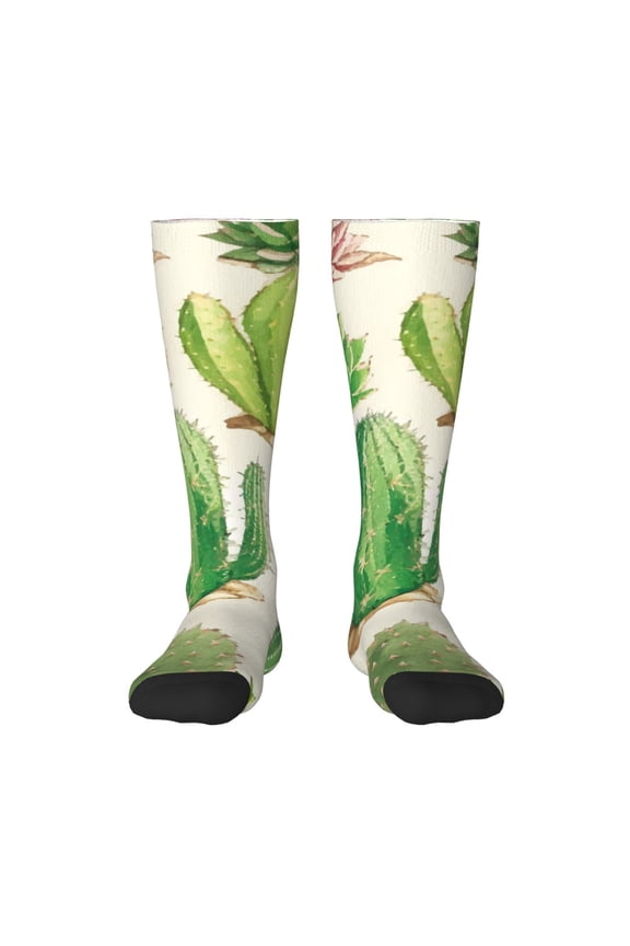 Cactus And Succulent Pattern Women’s Knee High Crew Socks,Trouser Socks Comfortable, Breathable, Moisture-Wicking and Soft