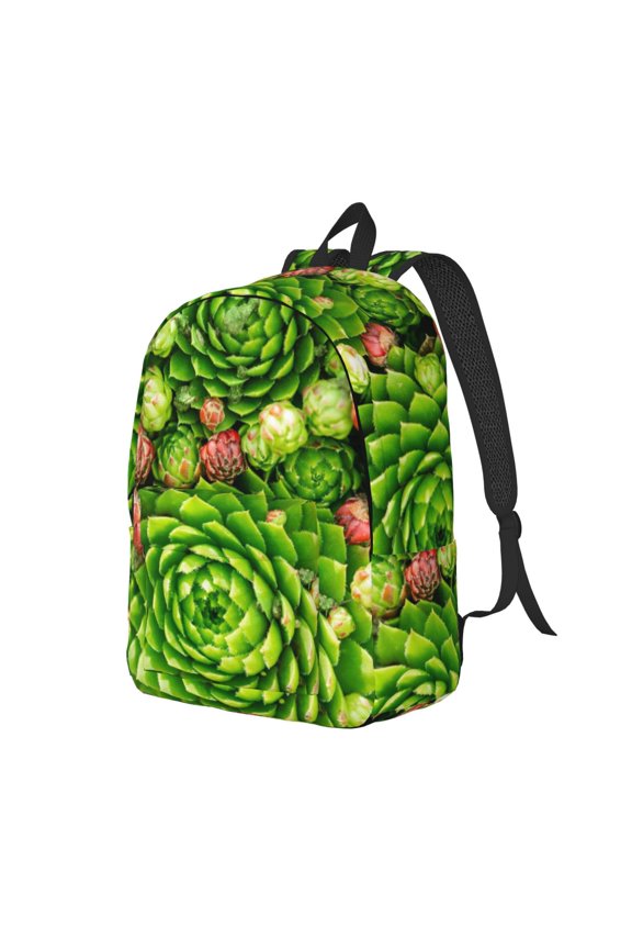 Cactus And Succulents Pattern Durable Canvas Backpack for Men & Women – Stylish & Lightweight – Adjustable Straps, Multiple Pockets – Fits 15-17 Inch LaptopsSmall