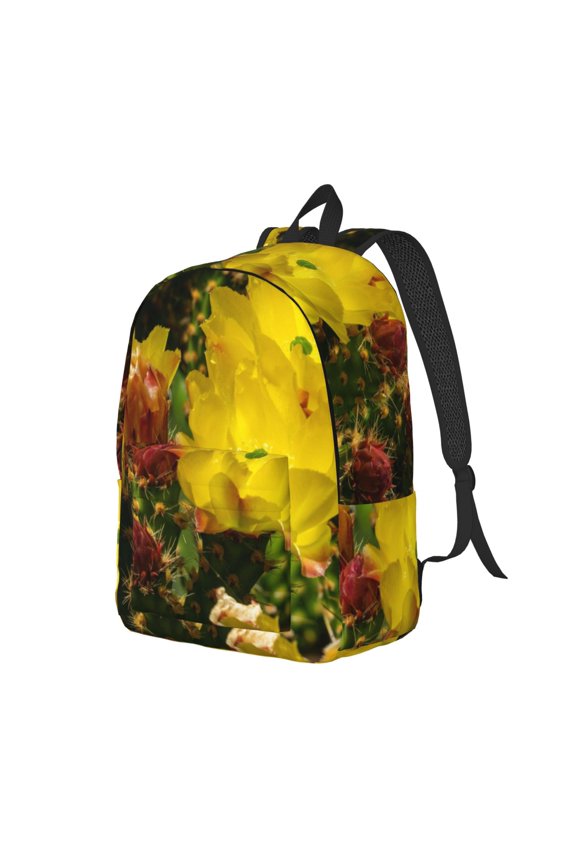 Cactus Flowers Pattern Durable Canvas Backpack for Men & Women – Stylish & Lightweight – Adjustable Straps, Multiple Pockets – Fits 15-17 Inch LaptopsMedium