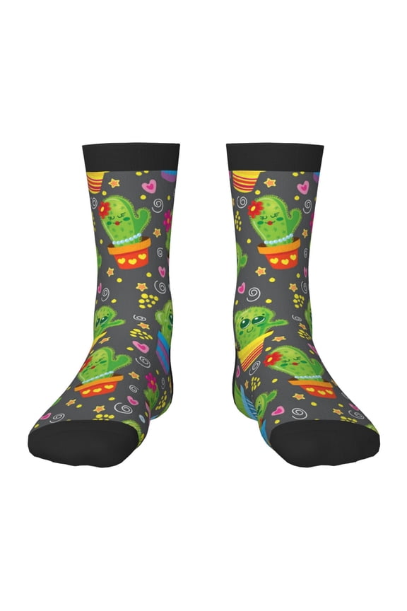 Cactus In Pots Pattern Children's Socks, Socks Gifts ,kids Crew Soft Cotton Socks , Moisture-Wicking, Durable, Ideal for Daily Wear & Sports