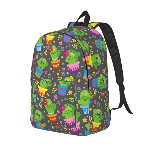 Rateoe Cactus In Pots Pattern Durable Canvas Backpack for Men & Women – Stylish & Lightweight – Adjustable Straps, Multiple Pockets – Fits 15-17 Inch LaptopsSmall