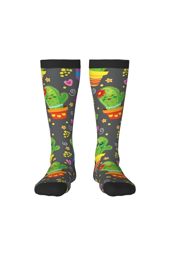 Cactus In Pots Pattern Women’s Knee High Crew Socks,Trouser Socks Comfortable, Breathable, Moisture-Wicking and Soft