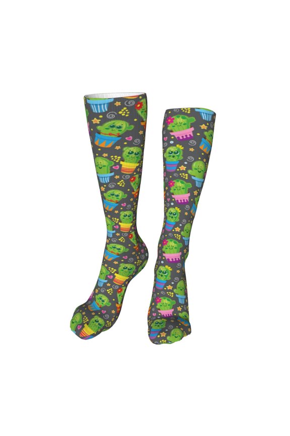Cactus In Pots print Women's Men's Novelty 20in Crew Socks Cotton Socks Knee High Socks for Walking,Running,Nurses,Pregnancy-One Size