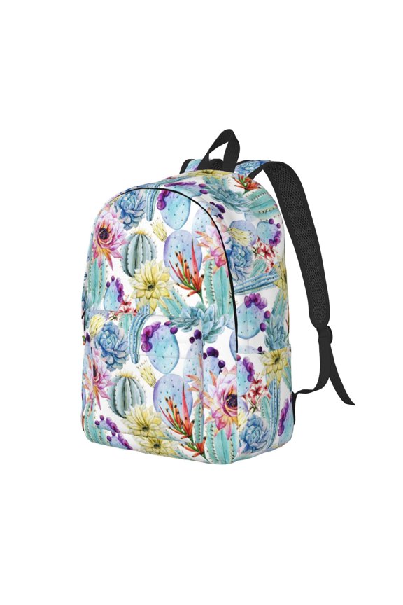 Cactus Pattern Durable Canvas Backpack for Men & Women – Stylish & Lightweight – Adjustable Straps, Multiple Pockets – Fits 15-17 Inch LaptopsSmall