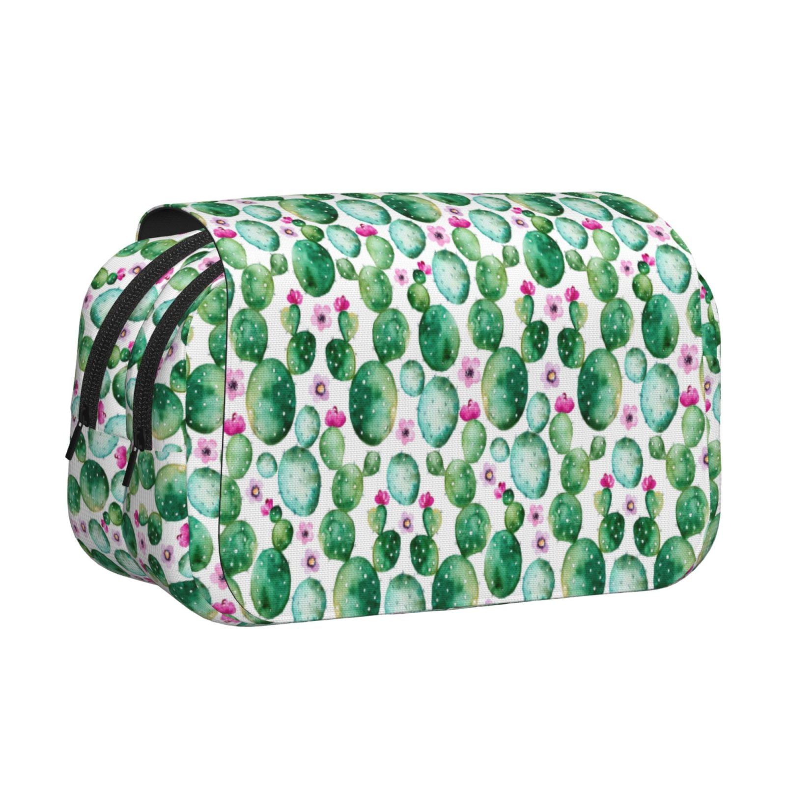 Rateoe Cactus Plants Pattern Double Clamshell Pen Case, Storage Organizer with Two Zipper Compartments– Holds Up to 50 Pencils & Pens