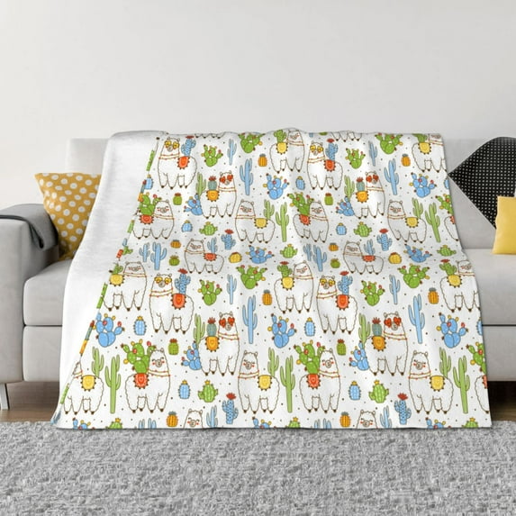 Rateoe Cactus Plants Pattern Flannel Throw Blanket, Ultra-soft Blanket for Bed, Couch, Car, Hypoallergenic Anti-pilling blanket-50"x40"(Horizontal)