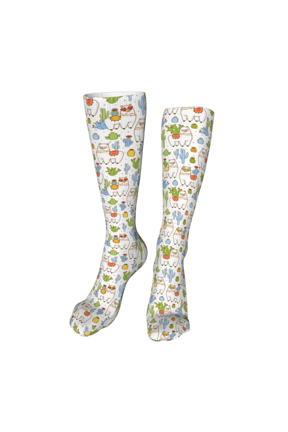 Cactus Plants print Women's Men's Novelty 20in Crew Socks Cotton Socks Knee High Socks for Walking,Running,Nurses,Pregnancy-One Size