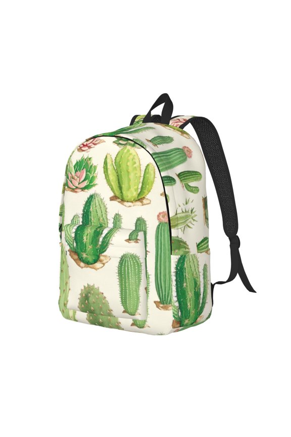Cactus And Succulent Pattern Durable Canvas Backpack for Men & Women – Stylish & Lightweight – Adjustable Straps, Multiple Pockets – Fits 15-17 Inch LaptopsSmall
