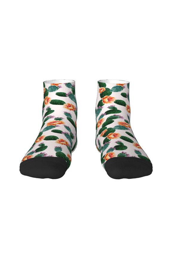 Cactuses Pattern Quarter Crew Socks,Toe Seamed Ankle Socks,Cotton Cushioned Breathable Athletic Crew Sports Socks