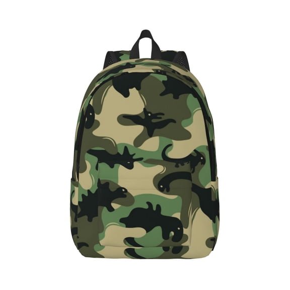 Rateoe Camouflage Dinosaur Pattern Canvas College Laptop Backpack,Travel Daypack,Durable Rucksack Travel Notebook Bag School Backpack Book Bag for Men Women-Medium