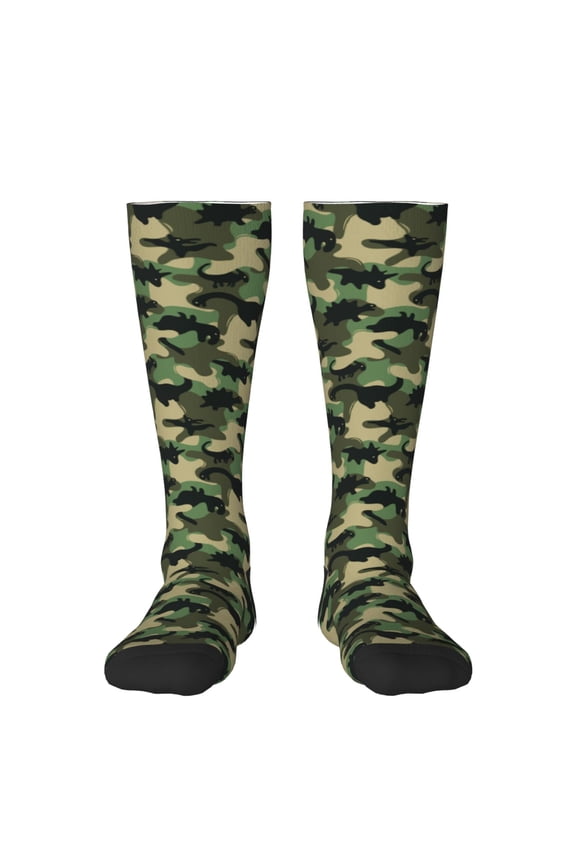 Camouflage Dinosaur Pattern Women’s Knee High Crew Socks,Trouser Socks Comfortable, Breathable, Moisture-Wicking and Soft