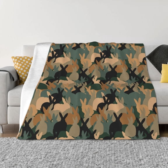 Rateoe Camouflage Rabbit Pattern Flannel Throw Blanket, Ultra-soft Blanket for Bed, Couch, Car, Hypoallergenic Anti-pilling blanket-40"x30"(Horizontal)