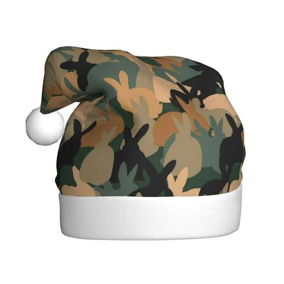 Rateoe Camouflage Rabbit Pattern Santa Hat Christmas Hats for Adults, Holiday Unisex Velvet Comfort Xmas Hat for Women Men