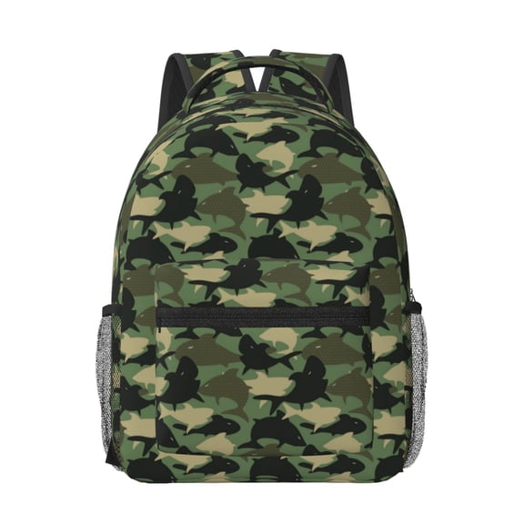 Rateoe Camouflage Shark Pattern Durable Student Backpack Laptop Bag- Ergonomic Design, Waterproof Twill Fabric - Ideal for School, Travel, and Outdoor Activities